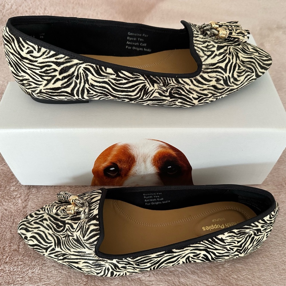 Hush Puppies Sadie Tassel Slipon Zebra calf hair Size 8.5